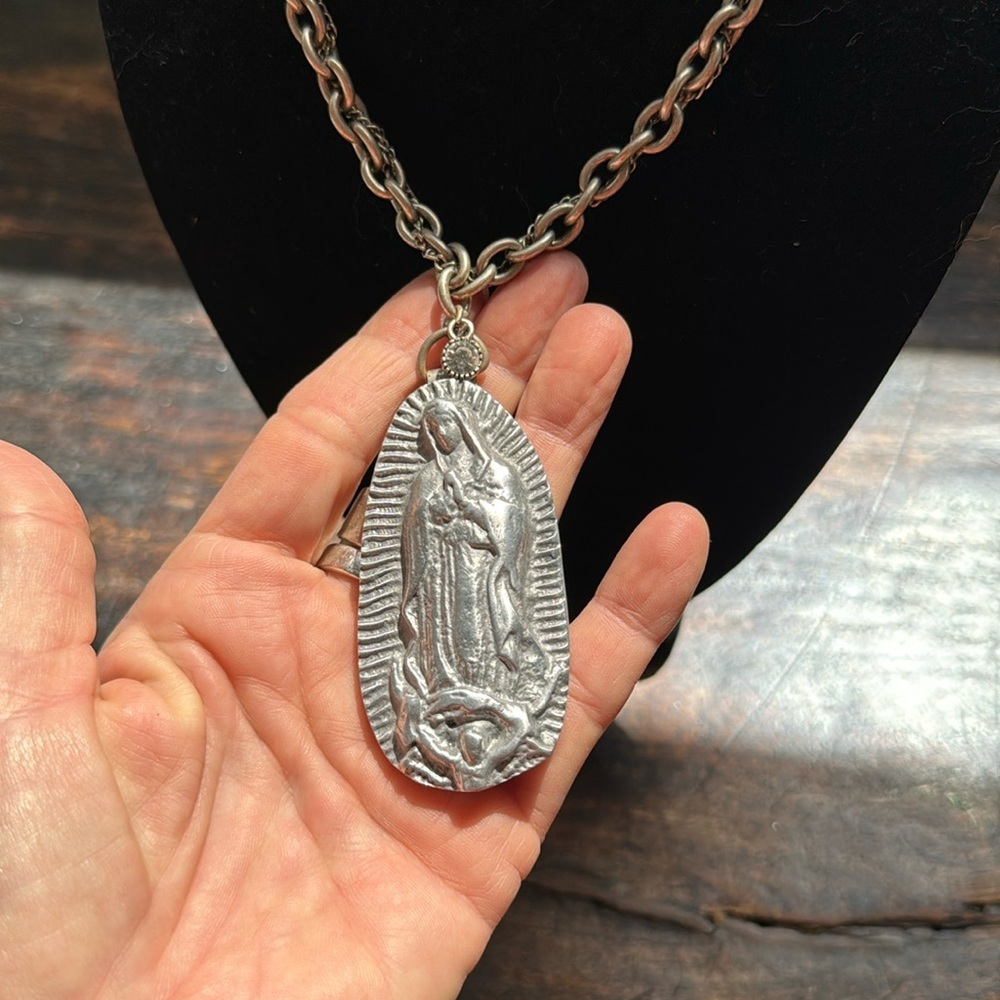 Silver our lady of Guadalupe (Mary) statement necklace sand casted - Picture 6 of 17